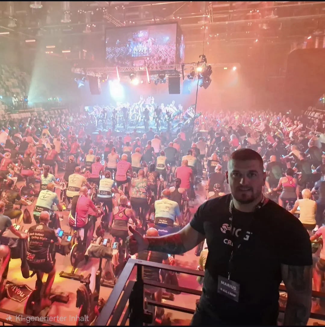 Marius Dujac bei einem großen Indoorcycling Event